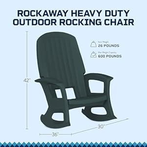 Plastics Rockaway Heavy Duty Polyethylene All Weather Outdoor Rocking Chair with Backrest and Armrests for Porch Deck and Patio Green