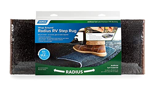 Camco 42949 Rv Step Rug ( Premium Radius Wrap Around Step Rug, Turf Material (22" Wide) - Brown) #TOP7
