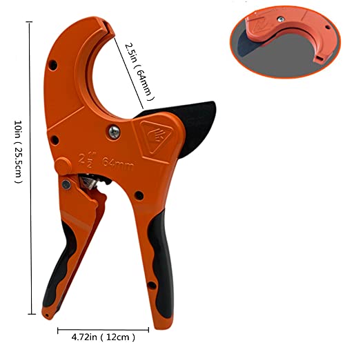 Pvc Cutter 2-1/2", Ratchet-Type Pvc Pipe Cutter For Cutting Pex,Pvc,Ppr And Plastic Hoses,Sk5 Blade And Aluminum Alloy Body,Suitable For Maintenance, Plumber And Diy Home Worker(2-1/2"(Orange）) #TOP1