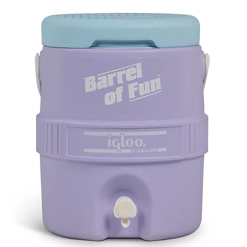 Igloo Retro Barrel of Fun 2 Gallon Jug, Lilac Breeze | Insulated Beverage Dispenser, Holds 2 Gallons, THERMECOOL Foam Insulation, Push-Button Spigot, Lid Doubles as a Seat - image 6