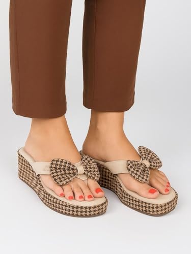 Image of Shoetopia Women's Wedge Flip Flops with Bow - Stylish Platform Sandals, Comfortable Casual Slip-On Slippers for Summer Beach & Daily Footwear