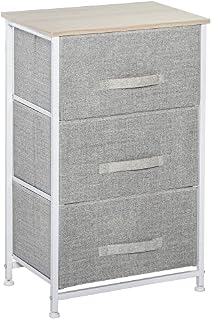 HOMCOM Vertical 3-Tier Linen Drawer Cabinet Organizer Storage Dresser Tower with Metal Frame Adjustable Feet for Living Room, Bathroom, Kitchen, White, Oak and Light Grey