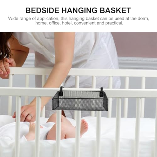 OKUMEYR Hängekorb Metall Schwarz Für Bett Organizer Mit Haken 10.63X5.12X3.54 Zoll Nachttisch Aufbewahrungskorb Für Wohnheim Schlafzimmer Büro