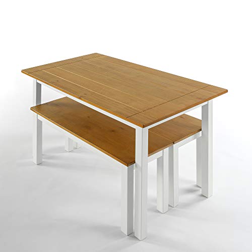 Zinus Becky Farmhouse Dining Table With Two Benches / 3 Piece Set #TOP6