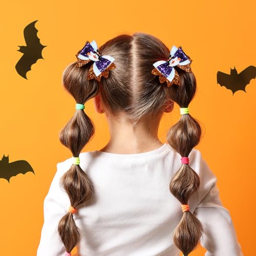 Pinzas para cabello con moño Halloween 3.5 pulg glitter miniatura 3