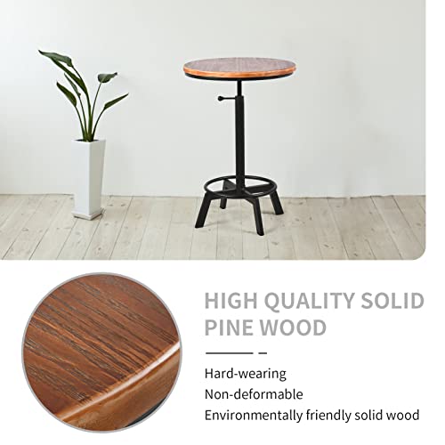 Bokkolik Farmhouse Bar Table 30-35.4Inch Height Adjustable Rustic Bistro Pub Table For Kitchen Coffee House Vintage Cocktail Table Swivel Wooden Top #TOP5