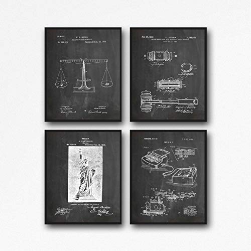 Cadeau avocat : lot de 4 affiches de droit et décoration murale de cabinet style tableau noir