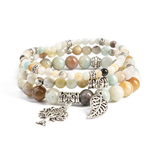 YGLINE Tree of Life Yoga Healing Stone Bracelets,Multilayer Lotus Chakra Stone Reiki Bracelet Sets,Anxiety Crystal Natural Stone,for Women Stress Relief