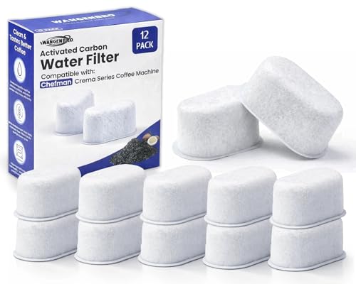 12 Pack Replacement Charcoal Water Filters for Chefman Crema Supreme Espresso Machine, Activated Carbon Water Filters for Crema Deluxe Coffee Maker, Compatible with Chefman Espresso Machine Parts
