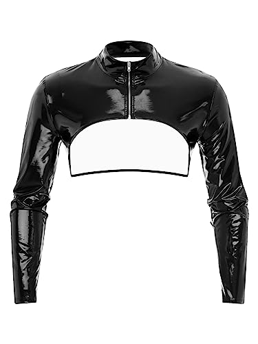 Men's Faux Leather Crop Top Long Sleeves Shrug Muscle Tops Front Zipper Shrug Clubwear3