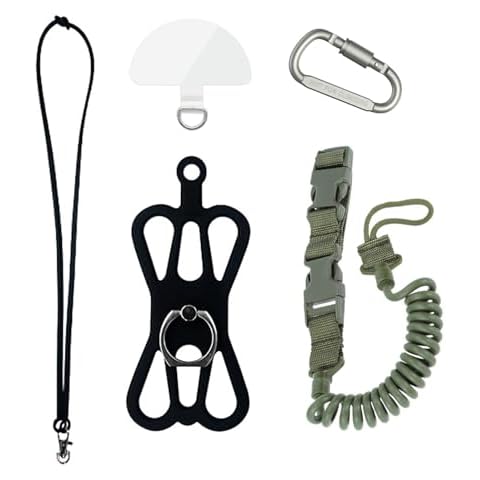Supkeyer Universar Rugged Phone Lanyard Holder, Fishing Phone Tether and Ring Grip, Outdoor Phone Leash Tactical Pistol Lanyard with Carabiner Clip for iPhone and Most Cell Phones (Army Green) Cover