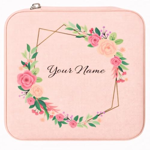 Image of Personalized Jewellery Organizer Case for Women | Custom Name Travel Jewelry Box with Ring, Earring & Necklace Storage | Compact, Elegant Gift for Girls & Women (Golden Bloom)