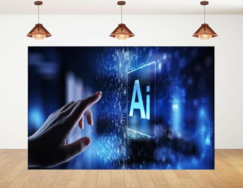 5x3ft Artificial Intelligence AI Touchscreen Interface Backdrop with Digital Network and Futuristic Tech Photography Background for Birthday Party Decorations Banner Photo Studio Props