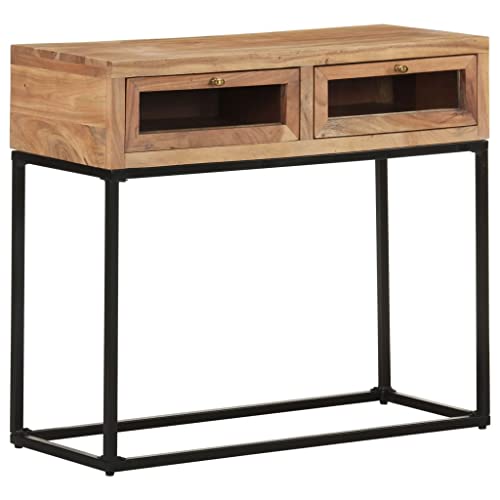 ZQQLVOO Mesa consola 90 x 35 x 76 cm, madera maciza de acacia, mesa de consola, mesa de consola, mesa de pasillo, mesa de entrada, aparador, mesa auxiliar para entrada y pasillo