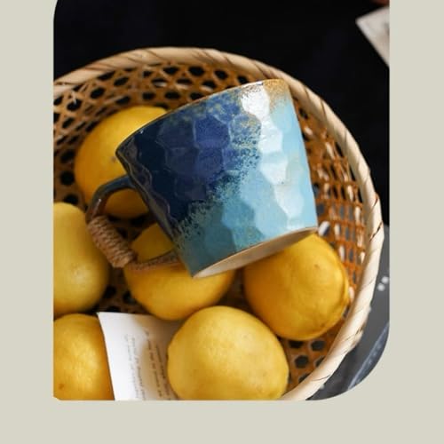 Taza de cerámica artesanal estilo japonés vintage 10oz azul miniatura 4