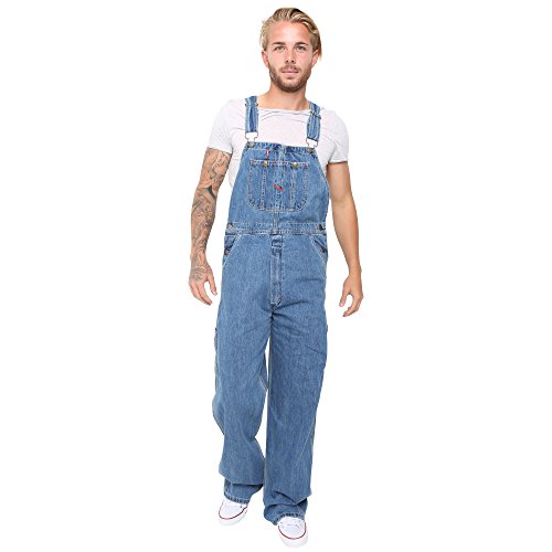 Skylinewears Men's Denim Bib Overall Heavy-Duty Workwear Jeans Dungarees with Adjustable Straps Light Blue 40-34