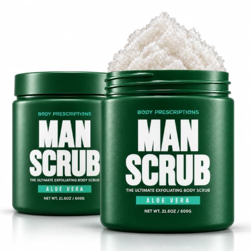 Body Prescriptions Men’s Exfoliating Body Scrub – Ultimate Skin Cleansing Wash in Jar with Twist-Top Lid, For All Skin Types, 21 Ounce (Pack of 2), Aloe Vera