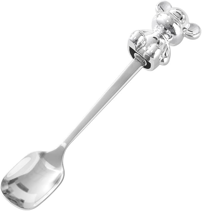 Silverware Flatware Set, 1/4/6/8 Pieces Stainless Steel Spoons Creative Cute Cartoon Dessert Spoon Household Bear Coffee Spoon (Color : Silver, Size : 6Pcs)