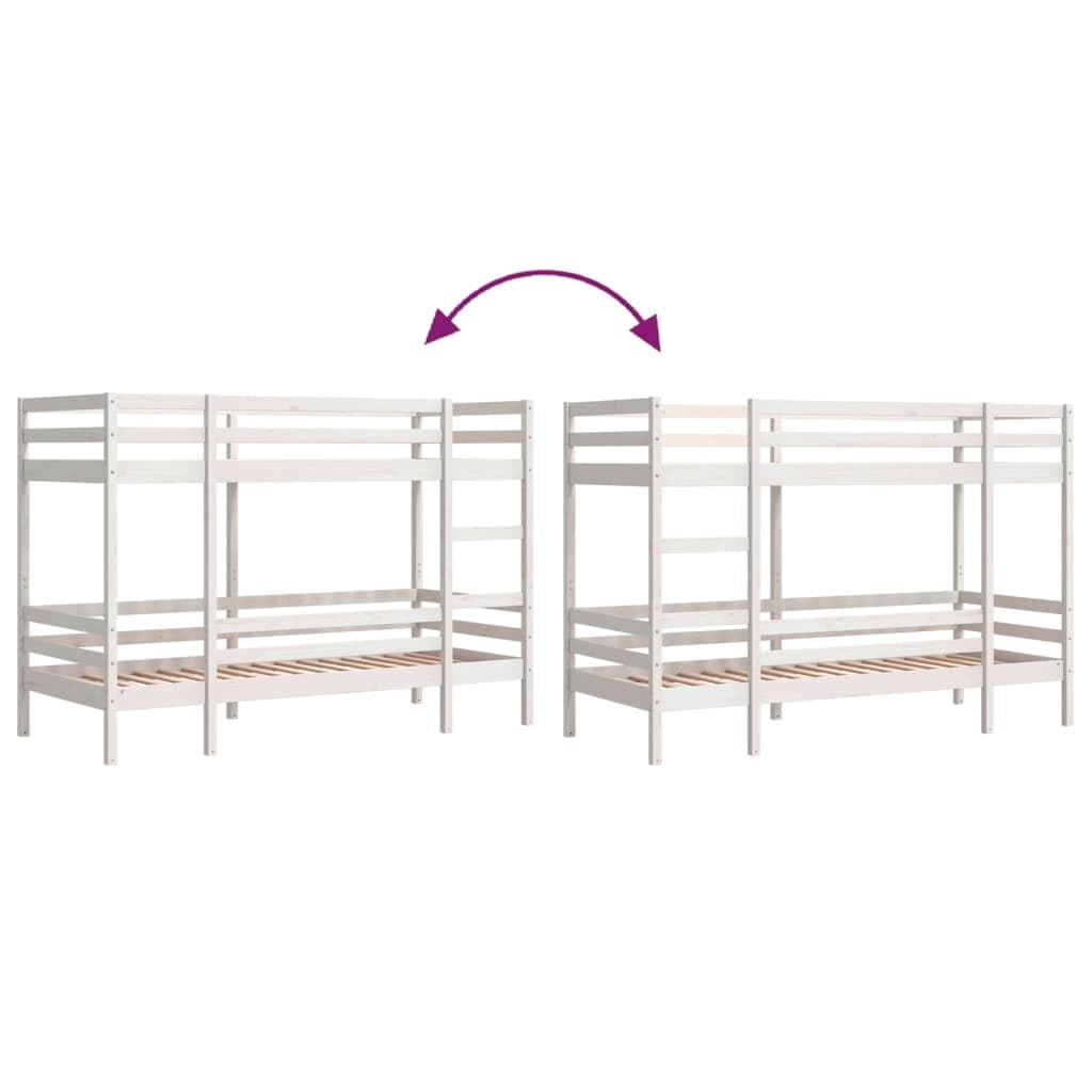 Litera blanca de 80 x 200 cm de madera de pino maciza, robusta estructura de cama con escalera, diseño seguro para habitaciones infantiles y jóvenes, mueble que ahorra espacio