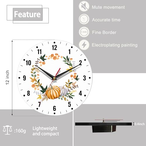 Spunker SP-SZ-459395 Thanksgiving Day Wall Clock,Autumn Pumpkin Kitchen Wall Clock,Maple Leaves Flower Clocks 10 Inch Silent Non-Ticking Wall Battery Operated thumb #1