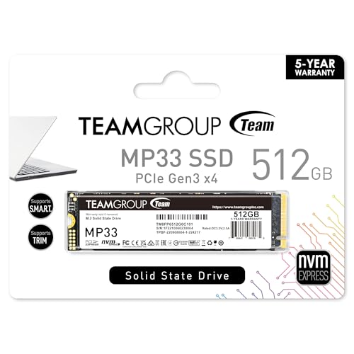 Image of TEAMGROUP MP33 512GB SLC Cache 3DNAND TLC NVMe PCIe Gen3x4 M.2 2280 Internal SSD R /W up to 1700 /1400 MB /s Compatible w / Laptop&Desktop TM8FP6512G0C101
