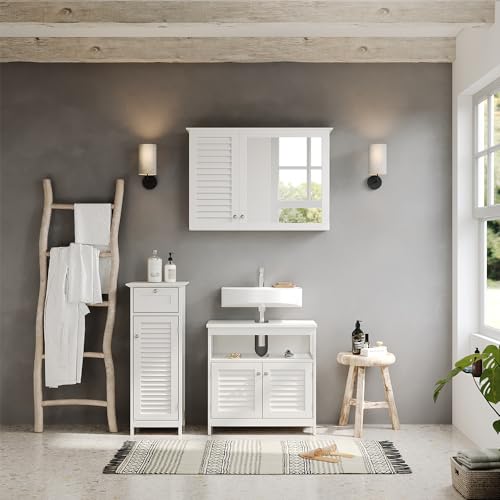 Vicco Mobiletto Bagno Riad, Bianco, 32 X 87 Cm Con Anta E Cassetto - 4