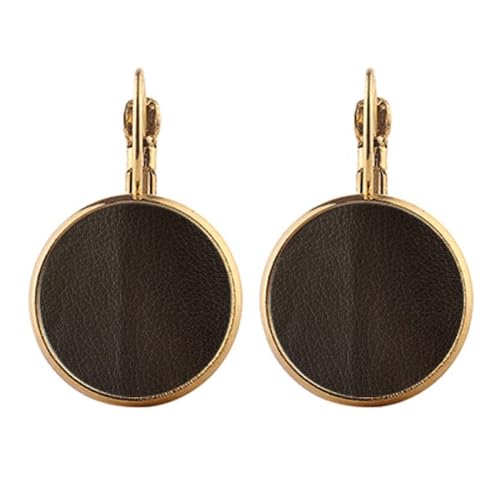 Boucles d'oreilles pendantes clip cuir noir doré bijou oreille non percée tendance