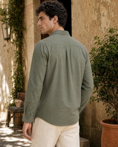 Image of Nobero Breezy Premium Linen Cotton Shirt for Men | Stylish Casual Shirts for Men | Semi Cut Collar | Box Pleat | Curved Hem | Regular Fit | Full Sleeve | S-XXXL