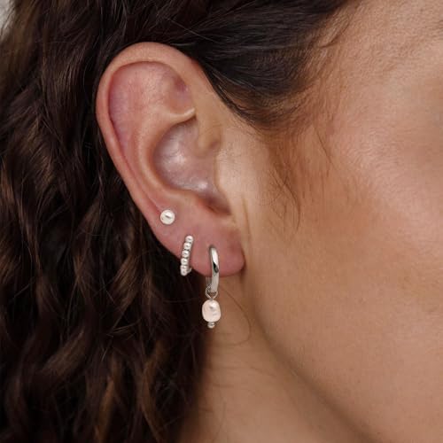 Sonateomber Pearl Hoop Earrings Set for Women, 3 Pairs Dainty 14k Gold Plated Rhinestone Small Huggie Stud Earing Prom Everyday Fashion Jewelry Gift2