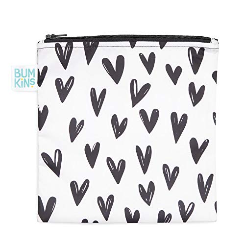 Bumkins Sandwich Bag / Snack Bag, Reusable Fabric, Washable, Food Safe, BPA Free, 7x7 – Black Hearts