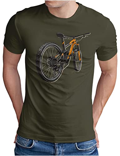 OM3® Mountainbike T-Shirt - Herren - Fahrrad MTB Radfahrer Bicycle Biking Graphic - Oliv, S