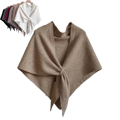 Womens Solid Color Scarf, Triangle Shawl Scarf, Wool Blend Knitted Shawl Wrap, Shawl with Loop Closure