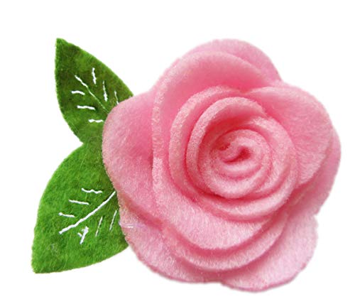 Image of YYCRAFT 20 Pcs 2 inch Felt Rosette with Leaf,Felt Rose Flowers Applique for DIY Headband Hair Accessory Craft(Pink)