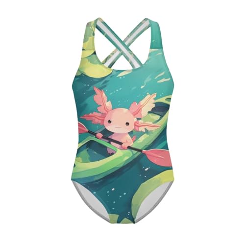 Image of WELLFLYHOM Girls' One Piece Swimsuit for Age 5-14 Cross Back Full Coverage Swimwear Sleeveless Bathing Suits