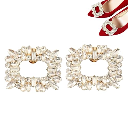 L0famy 2 Pcs Rhinestone Shoe Clips, Silver Shoe Buckles Crystal Shoes Charms Detachable, Elegant Shoes Accessories for Wedding Party, Shoess Decorations Clip On Buckles