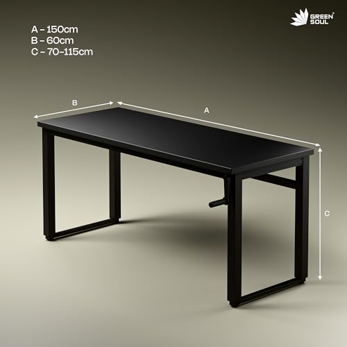 Image of Green Soul Rise (5 Ft) Manual Height Adjustable Table|25mm Thick One Piece Table Top|80 KG Load Capacity|Engineered for All Heights (3 Stage Design) 3 Year Warranty|Installation Provided (Black)