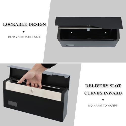 Image of xydled Locking Wall Mount Mailbox with Key Lock, Steel Mailbox, Black | Hanging Metal Mailbox, Modern Post Box for Outside, Secure key lock mailbox for letters and magazines, 14.57 inchx7.09 inchx3.4 inch