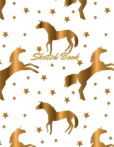 Sketch Book: Notebook for Drawing, Writing, Painting, Sketching or Doodling, Gold Unicorn Composition, 110 Pages, 8.5x11 (Premium Abstract Cover vol.27)