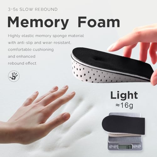 Image of 1Pair Memory Foam Invisible Height Increasing Insoles Soft Breathable Heel Lifting Inserts Pain Relief Heel Lift Height Booster for Unisex Men Women