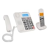 Jectse Telefono con Filo/cordless a 2 Ricevitori per Casa con Lunga Portata, con Segreteria Telefonica, Blocco Chiamate, Composizione con Foto, ID Chiamante Bilingue, Testo (Spina europea)