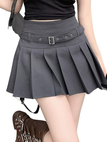 Athletic Casual Buckle Belted Pleated Short Regular Fit Plain Skirts for Summer