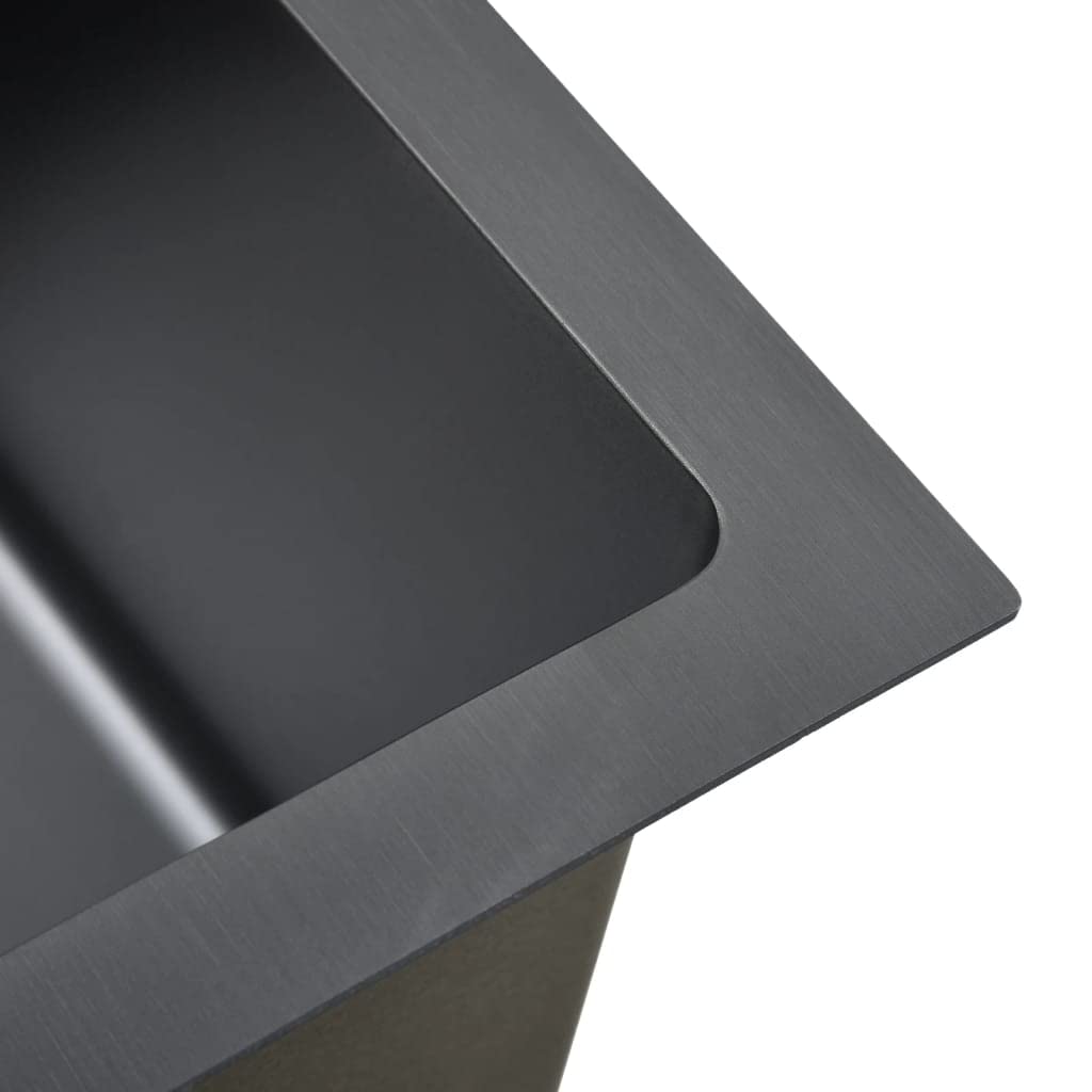 vidaXL Evier de Cuisine Fait à la Main Intérieur Maison Lavabo Salle de Bain Noir Acier Inoxydable