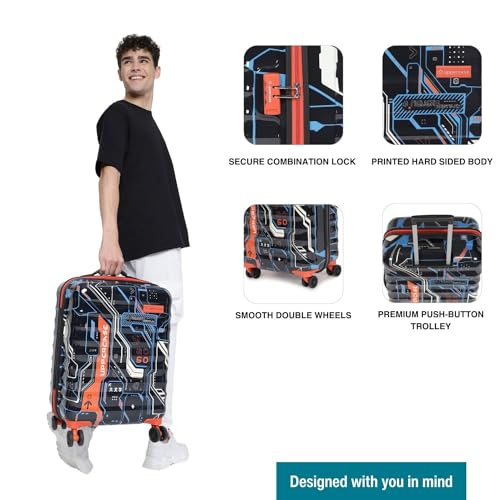 Image of uppercase Cyber Punk (Small) 56Cms|Cabin Inline Trolley Bag for Travel|Polycarbonate Hardshellsided Printed Luggage|Combination Lock|8 Wheel Inline Trolley Bag|Suitcase for Unisex (Black),H-55.5 cms