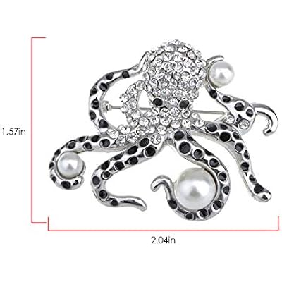 Alilang Silver Tone Faux Pearl Clear Crystal Colored Rhinestones Octopus Brooch Pin