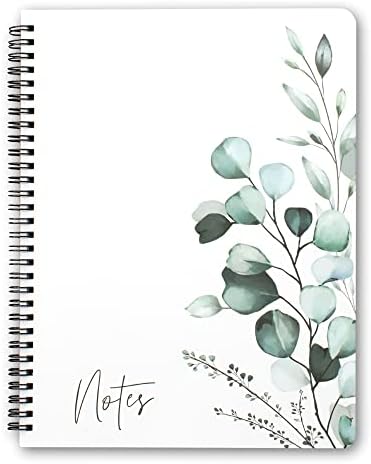 ZICOTO Aesthetic Spiral Notebook Journal For Women - Cute Greenery 10.5" x 8.5" College Ruled Notebook With Large Pockets, Lined Pages and Hardcover - Perfect to Stay Organized at Work or School