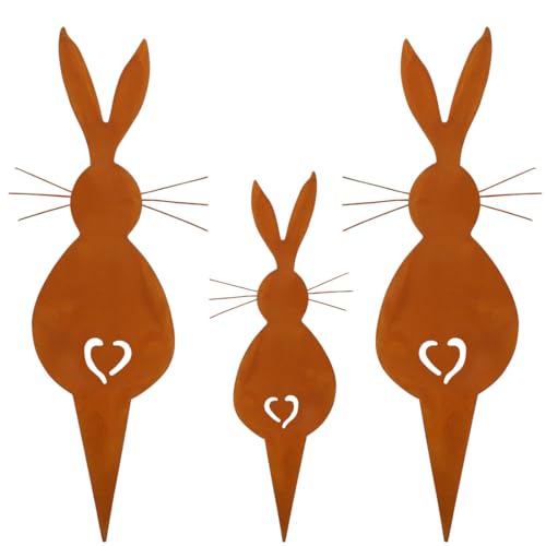 Osterhasen Gartendeko Rost Gartenstecker,3er Osterdeko Garten Hase...
