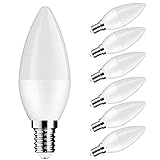 E14 LED Candelabra Light Bulbs, 5 watt, 50 watt Equivalent C37 B11 Ceiling Fan Bulb Chandelier Bulbs,6000 Kelvin Daylight White Candle Lights, Frosted Plastic Shell, 6-Pack