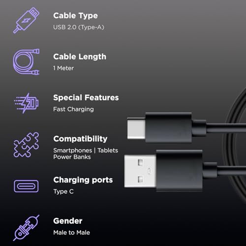 Image of Umake USB-A to Type-C Cable, 67W HyperCharge & Turbo Charge Support, High-Speed Data Sync, Durable, Compatible with Redmi Note 13 /12 /11 Pro /Poco X5 /X4 /M5 /M4