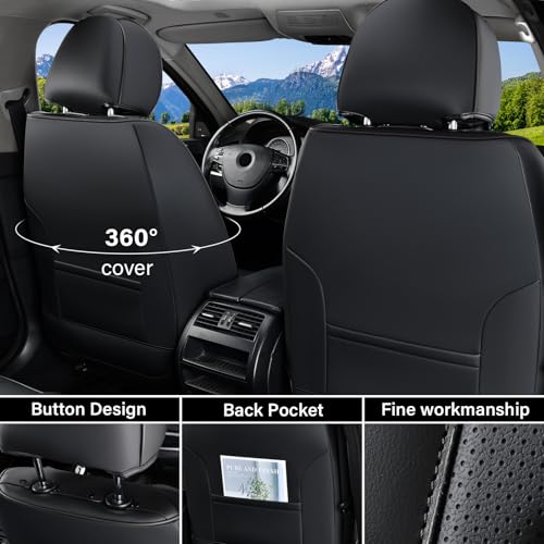 Image of Coverado Seat Covers, Car Seat Covers Full Set, Leather Seat Covers for Cars, Car Seat Protector, Black Car Seat Covers Front Seats and Back Seats Universal Fit for Most Cars