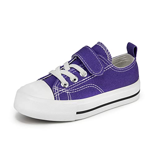 Zoroadke Kids Low Top Canvas Shoes Boys Girls Adjustable Strap Casual Sport Shoes School Shoes Non Slip Hook And Loop Sneakers Purple Size 1 #TOP29